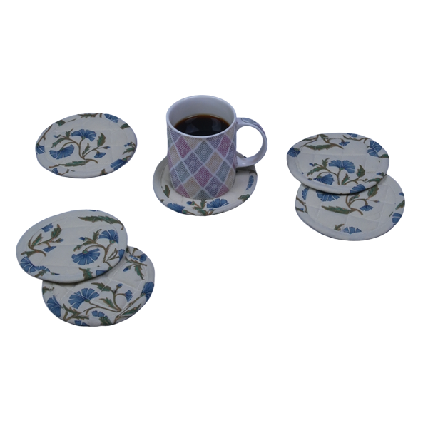 Quilted Coaster Set Of 6 - Bina Gola Baja Blue
