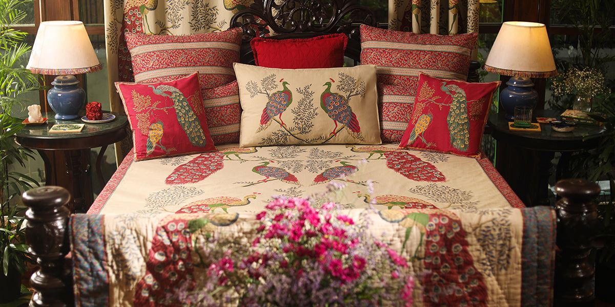 Bed Cover - Peacock Jublient Red