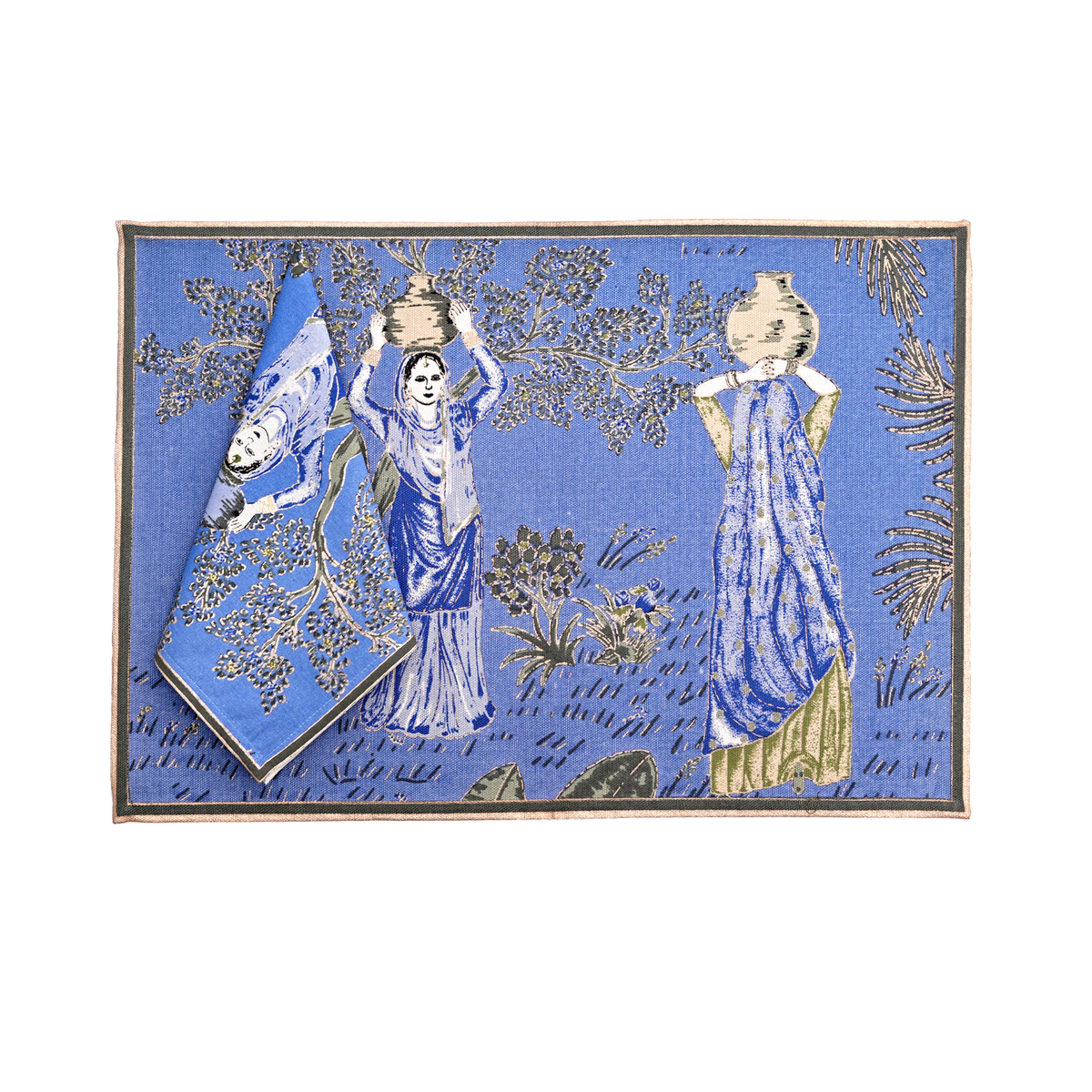 Mat & Napkin set of 6 - Village Life Oasis Green