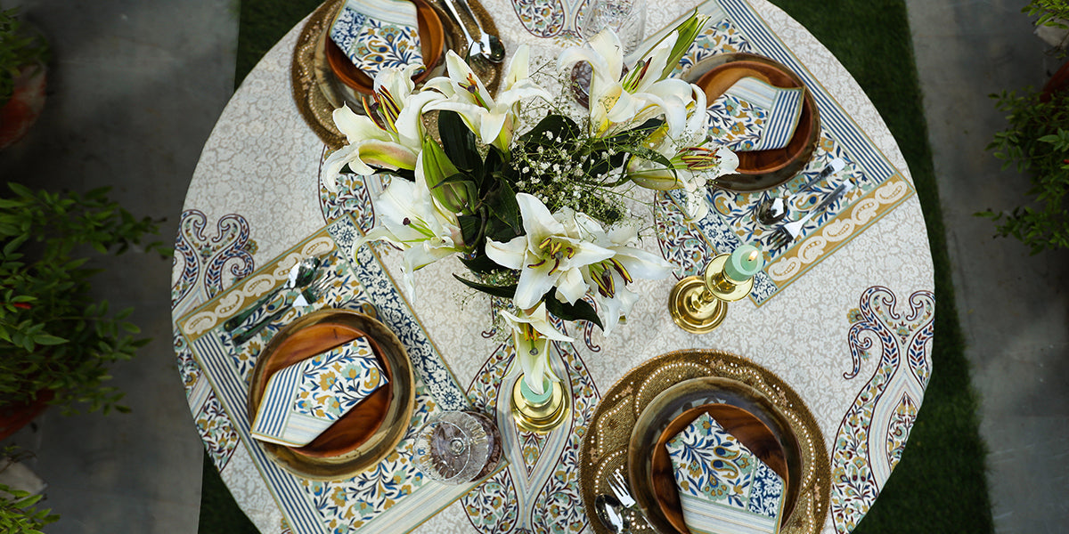 Round Table Cloth - Chashmebagh Capri Green