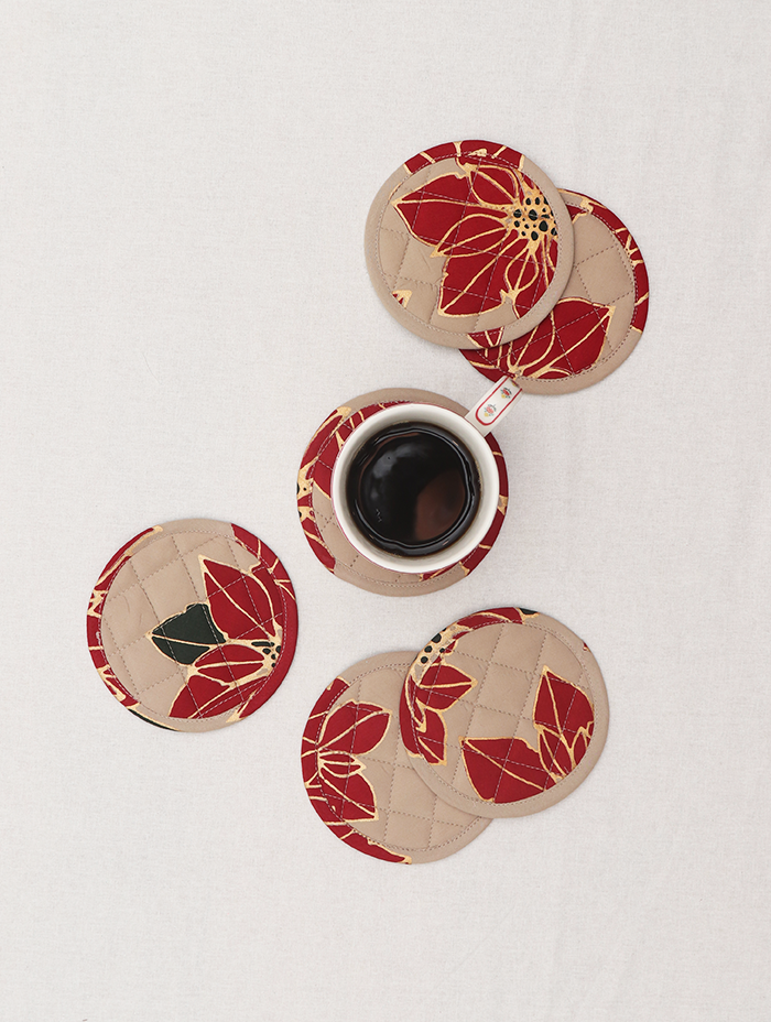 Coaster Set Of 6 - Poinsettia Red