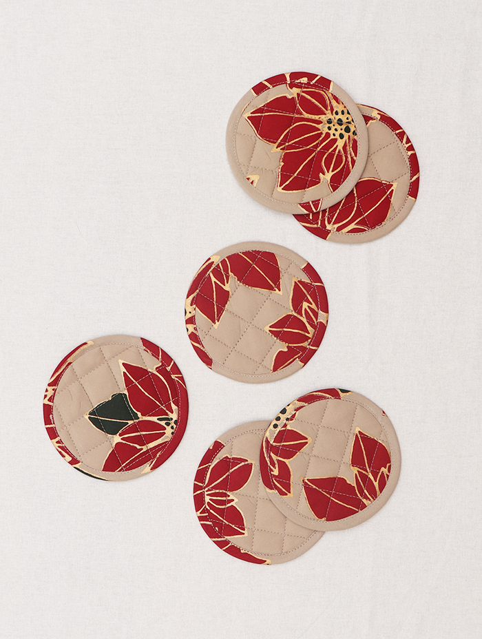 Coaster Set Of 6 - Poinsettia Red