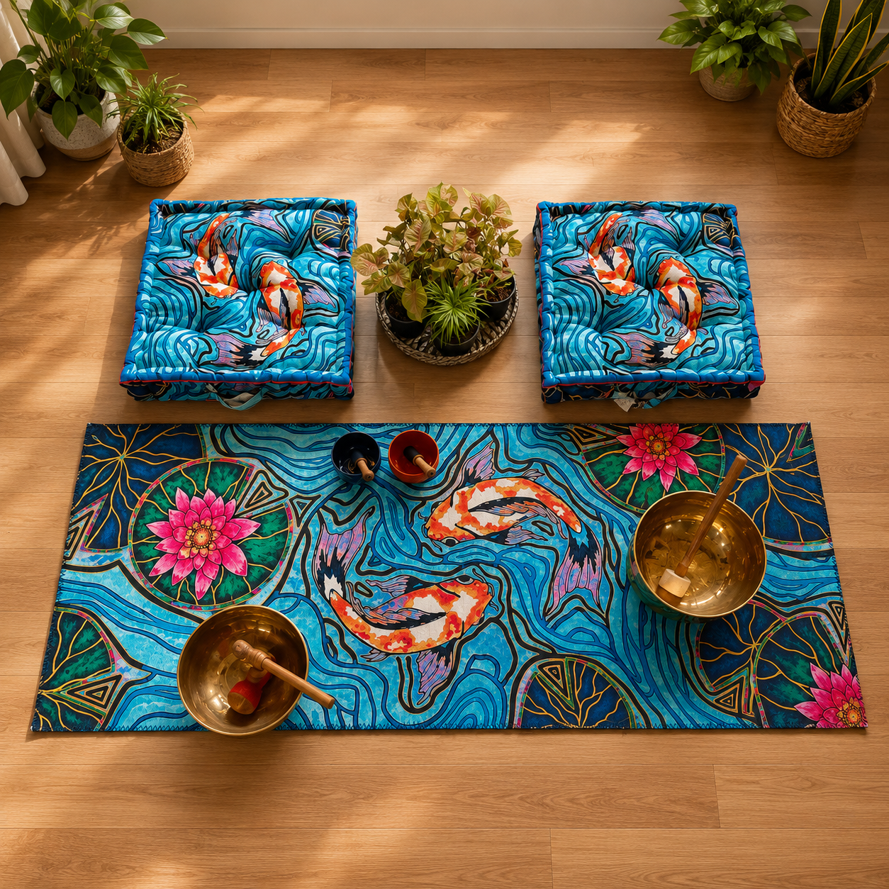 Koi Blue Yoga Mat with Cover