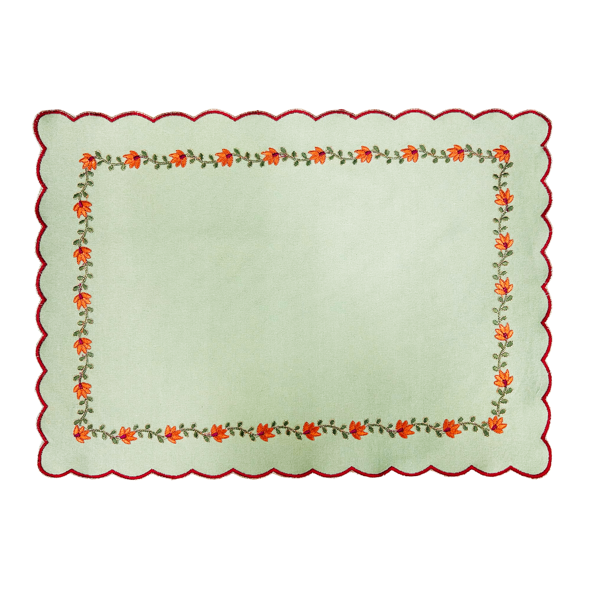 Mat & Napkin (Set of 6) - Scalloped Phool Patti - Sweet Pea