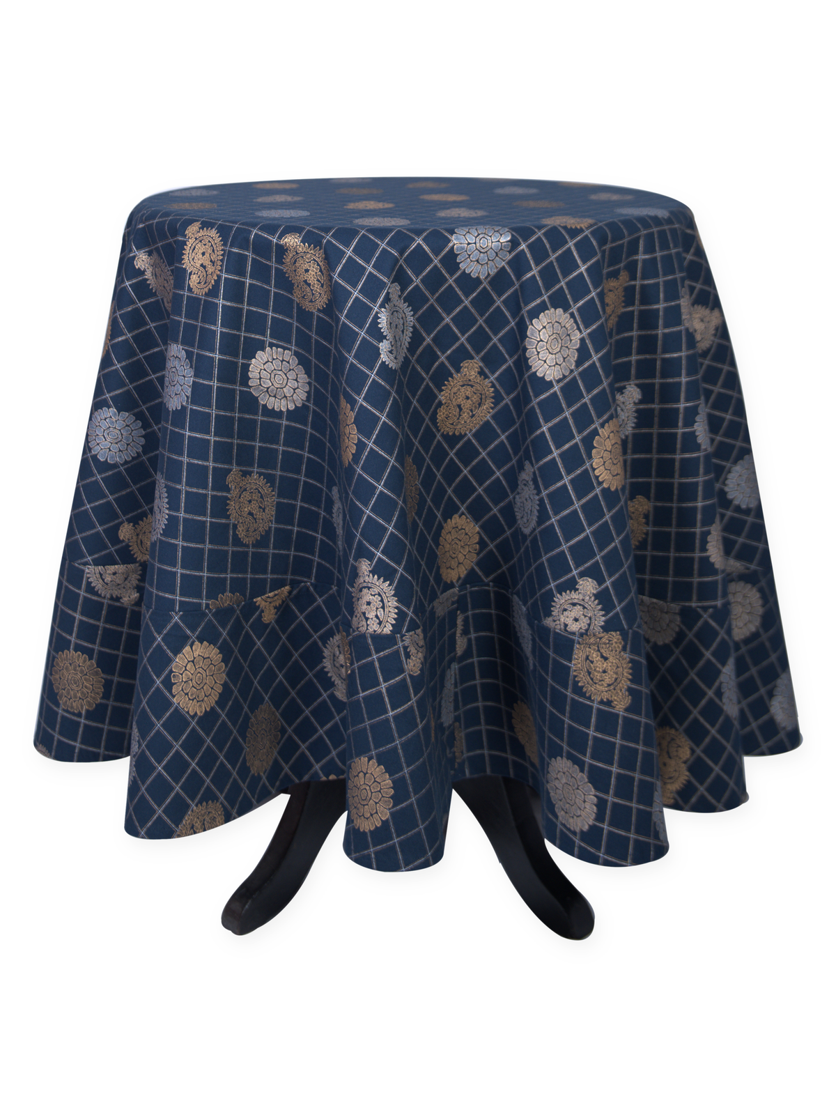 Round Table Cloth - Zari Kashi Neel