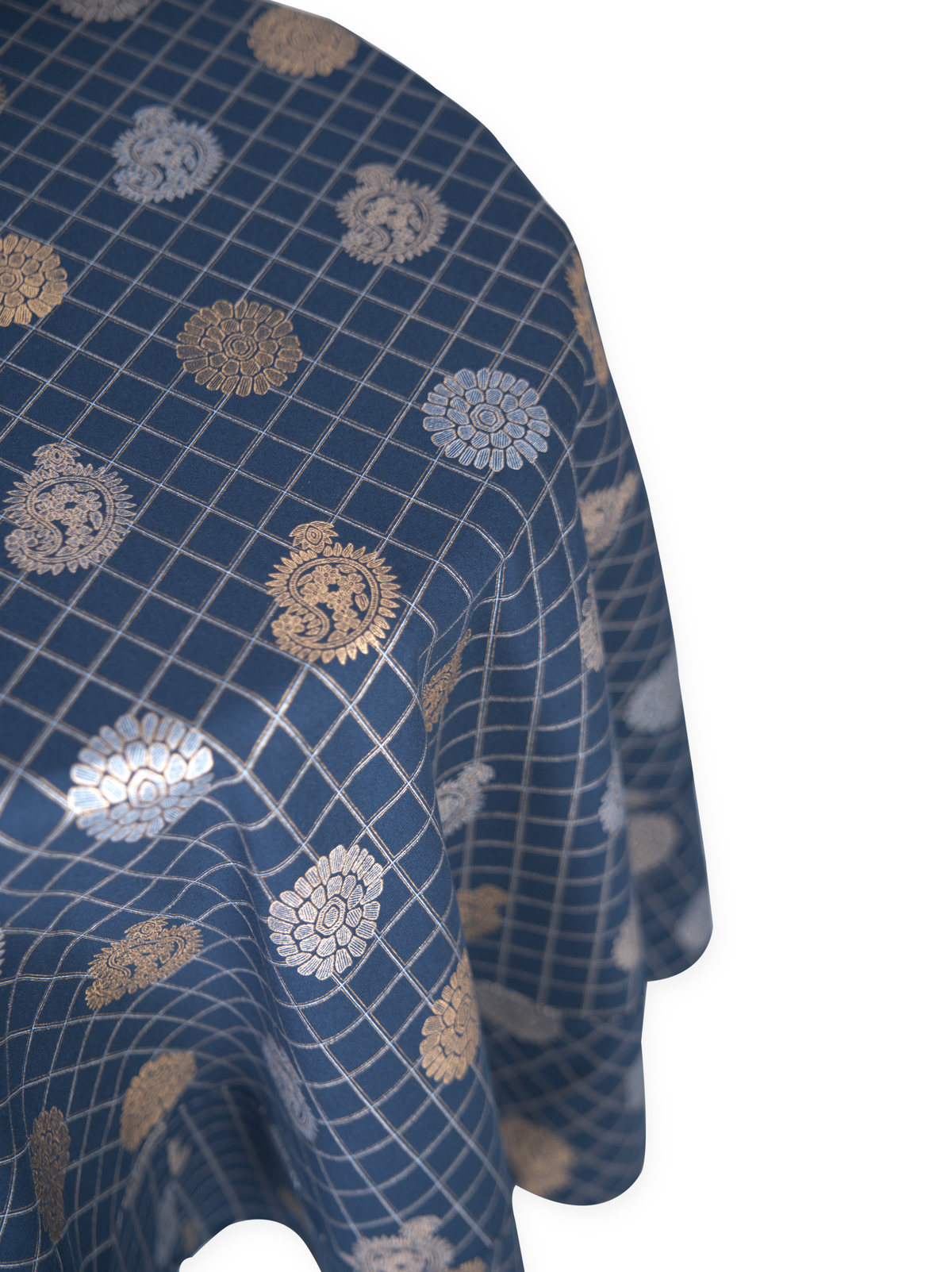 Round Table Cloth - Zari Kashi Neel