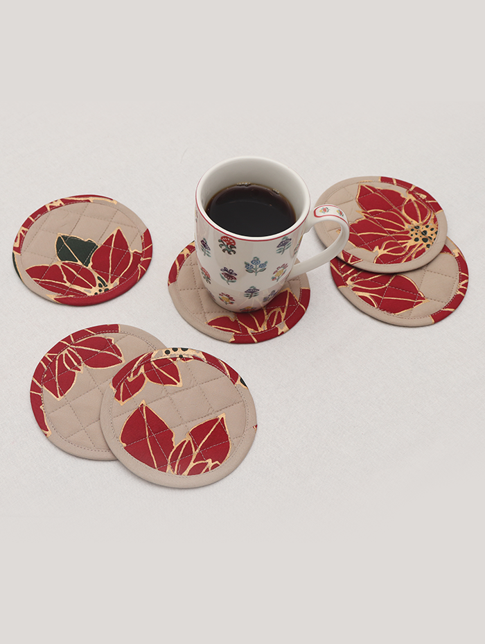 Coaster Set Of 6 - Poinsettia Red