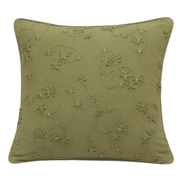 Cushion Cover - Woven Emb Floral Olive