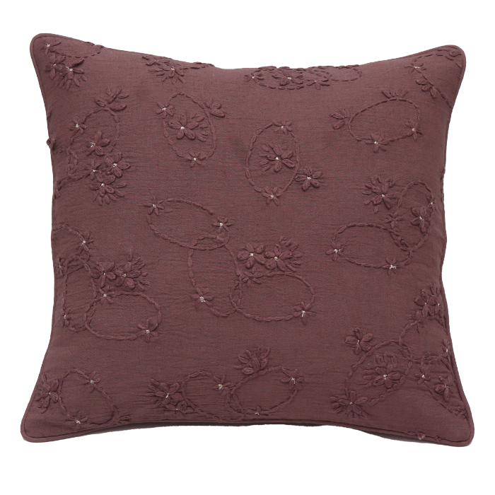 Cushion Cover - Woven Emb Floral Coffee