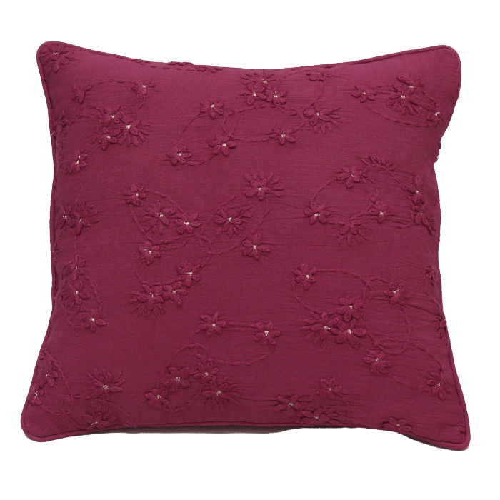 Cushion Cover - Woven Emb Wine Red