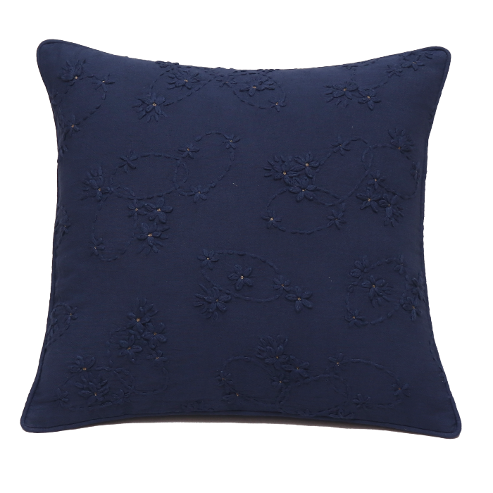 Cushion Cover - Woven Emb Floral Dark Blue