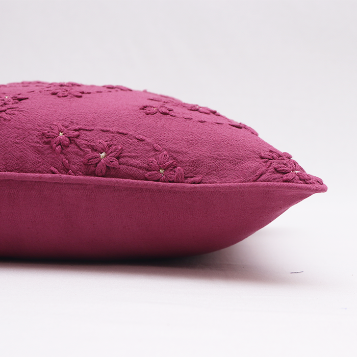 Cushion Cover - Woven Emb Wine Red