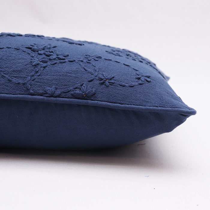 Cushion Cover - Woven Emb Floral Dark Blue