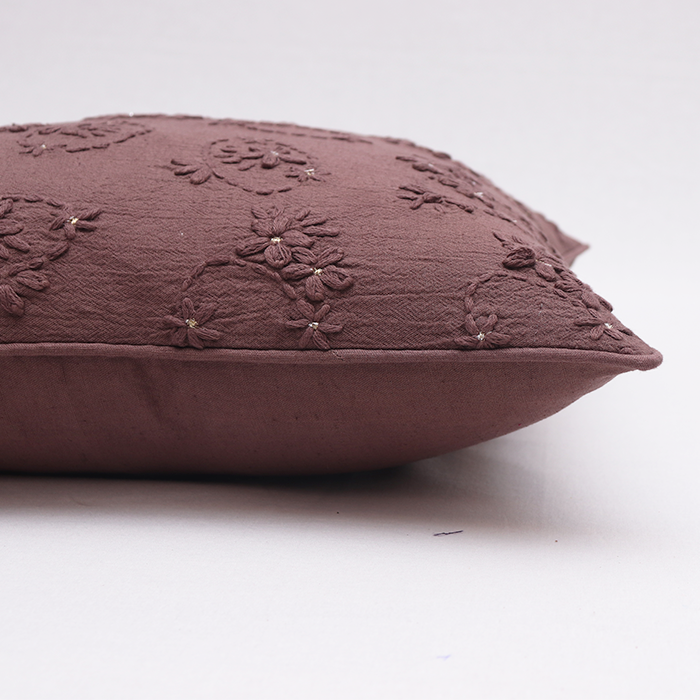 Cushion Cover - Woven Emb Floral Coffee