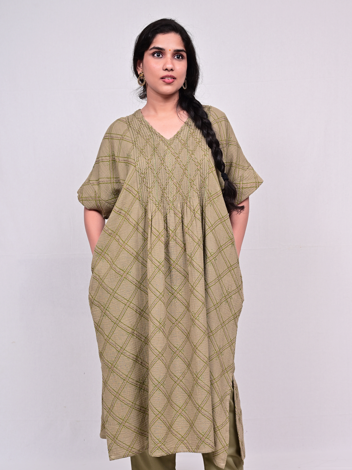 Rabia Dress - Oliva Checks Khaki