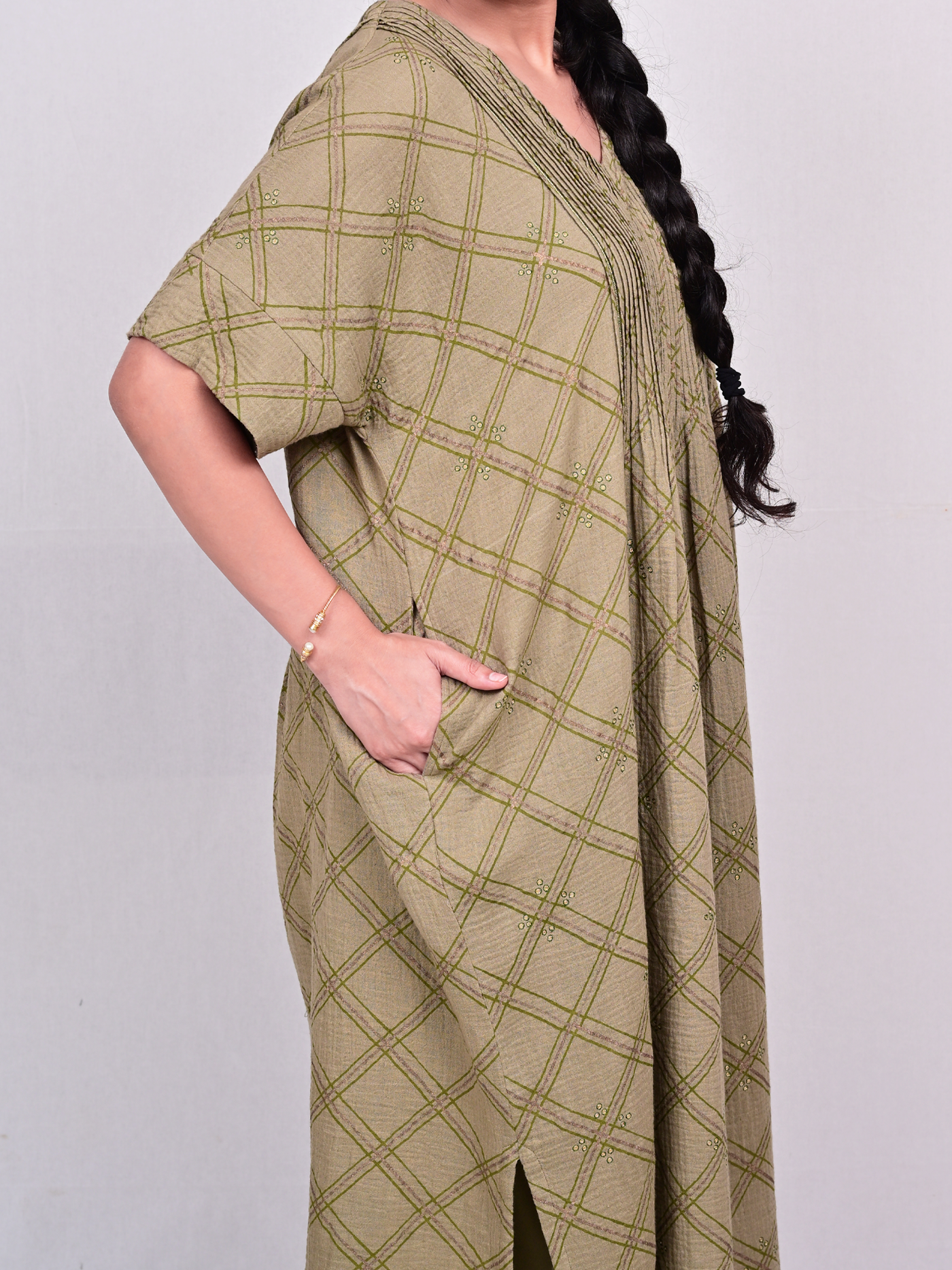 Rabia Dress - Oliva Checks Khaki