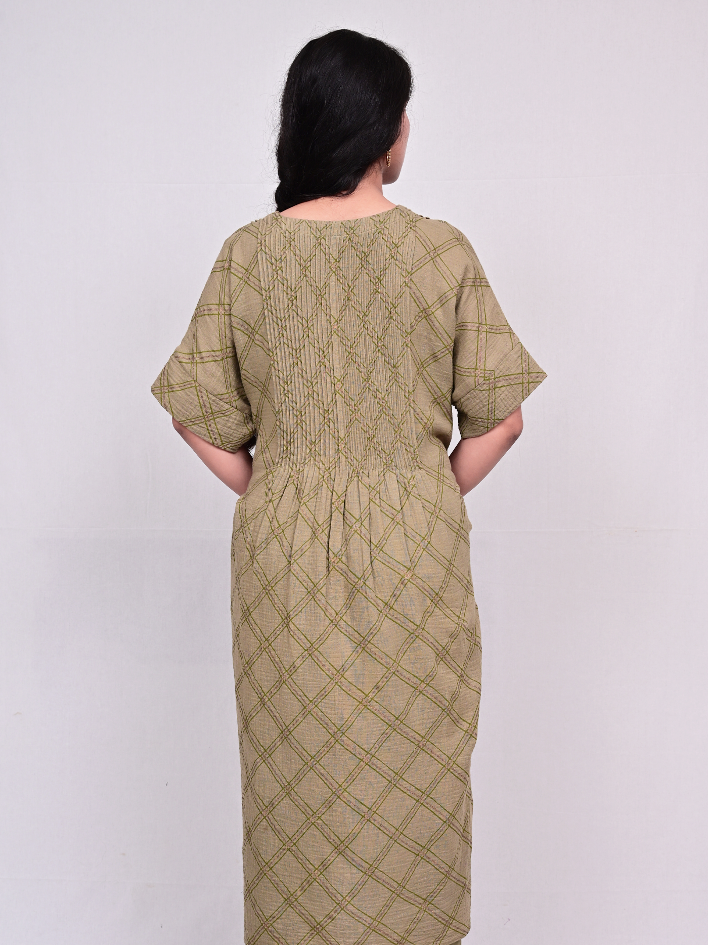 Rabia Dress - Oliva Checks Khaki
