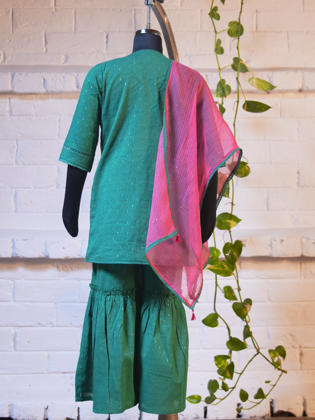 Bacha Adha Set with Fuchsia Dupatta