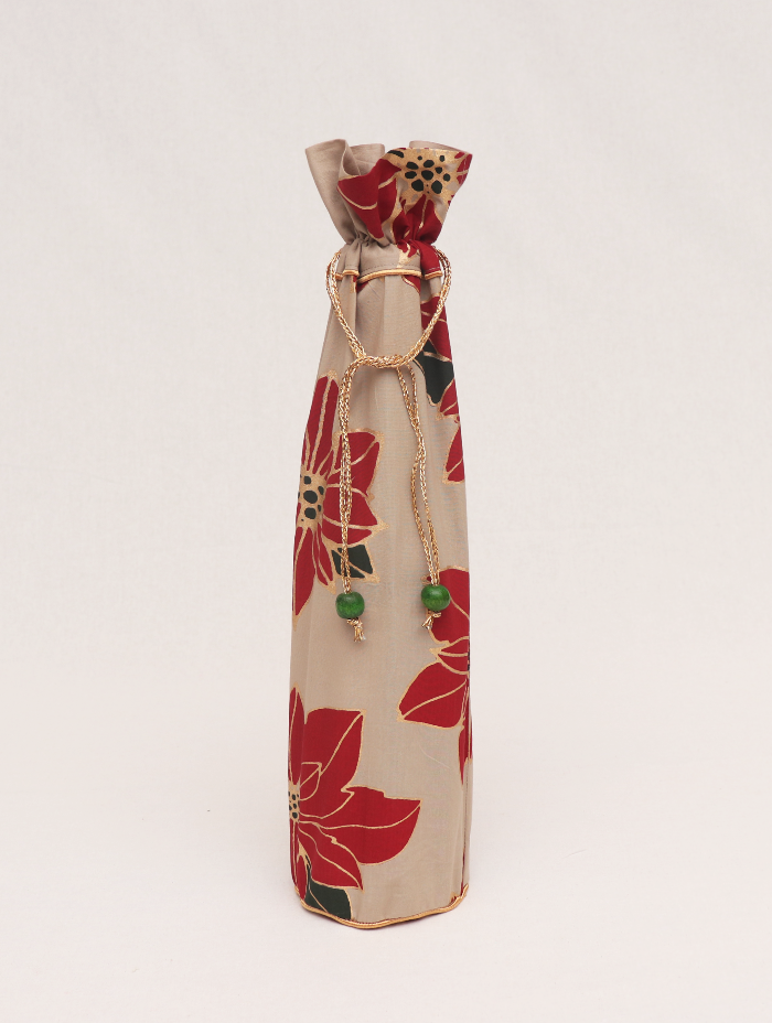 Emb Wine Bag - Poinsettia Red